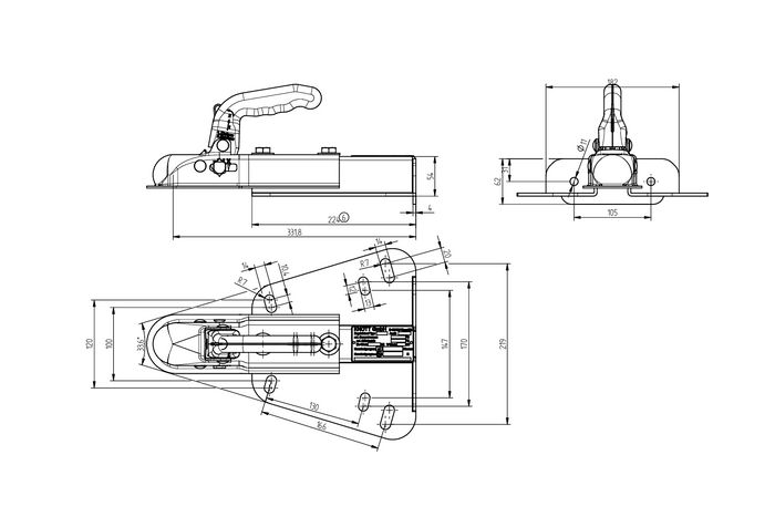 KNOTT K7.5-H+KZE7.5 kuulhaakeseade 750 kg haagisele V-tüüpi veotiisliga